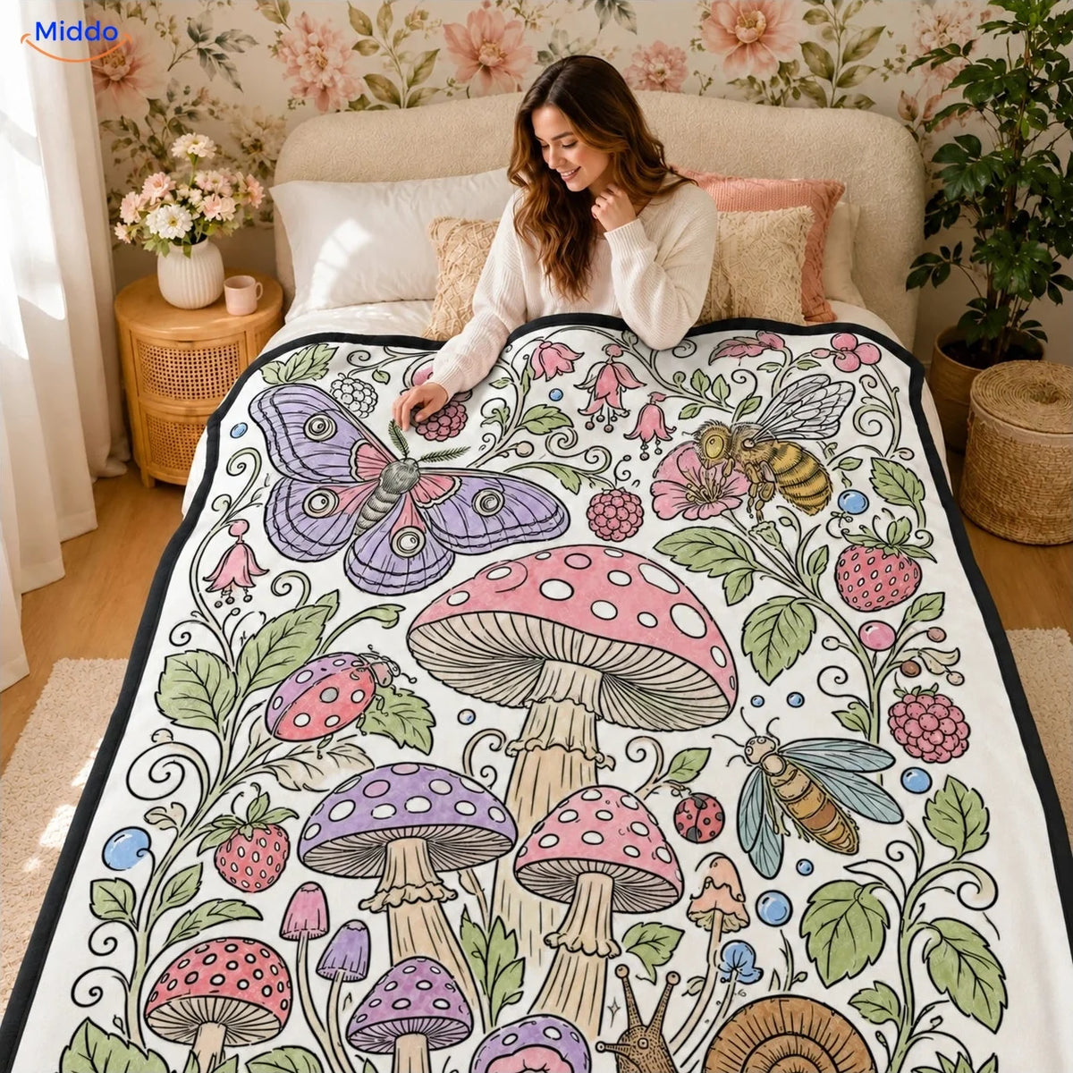 Couverture à colorier ColorFlow - Champignons et papillons