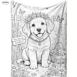 Couverture à colorier ColorFlow - Chiot avec des fleurs
