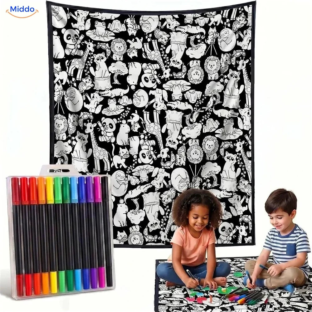 Couverture à colorier ColorFlow - Mélange d’animaux joyeux