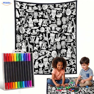 Couverture à colorier ColorFlow - Mélange d’animaux joyeux