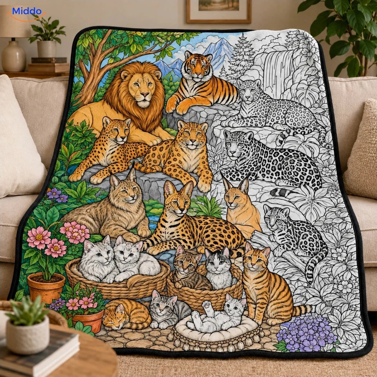 Couverture à colorier ColorFlow - Félins sauvages et chatons