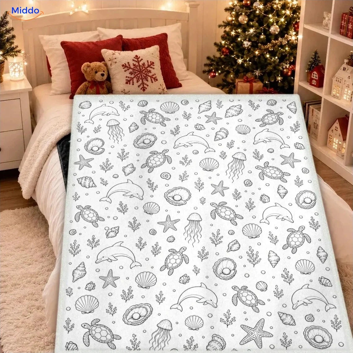 Couverture à colorier ColorFlow - Motif d’animaux marins