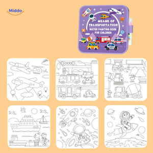cahier de coloriage a l'eau theme transport : avion, voiture et engins spatiaux pour enfants