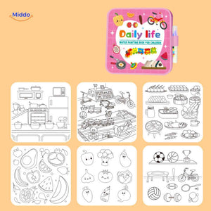 livre de coloriage a l'eau theme vie quotidienne, illustrations ludiques pour enfants sans salissure