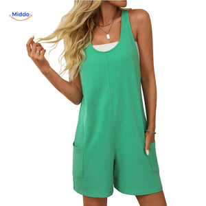 combinaison verte romper femme avec poches, coupe légère et estivale