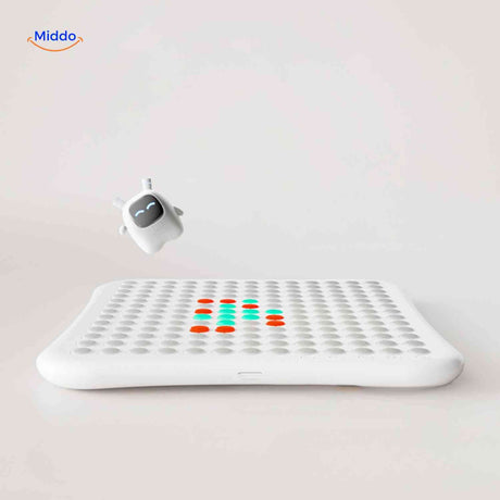 gobango console intelligente avec écran led matrix affichant un robot souriant interactif