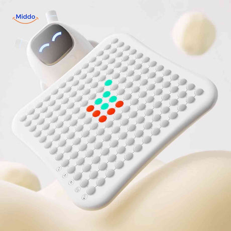 jouet console gobango blanche avec matrice led, motifs colorés et design robot éducatif
