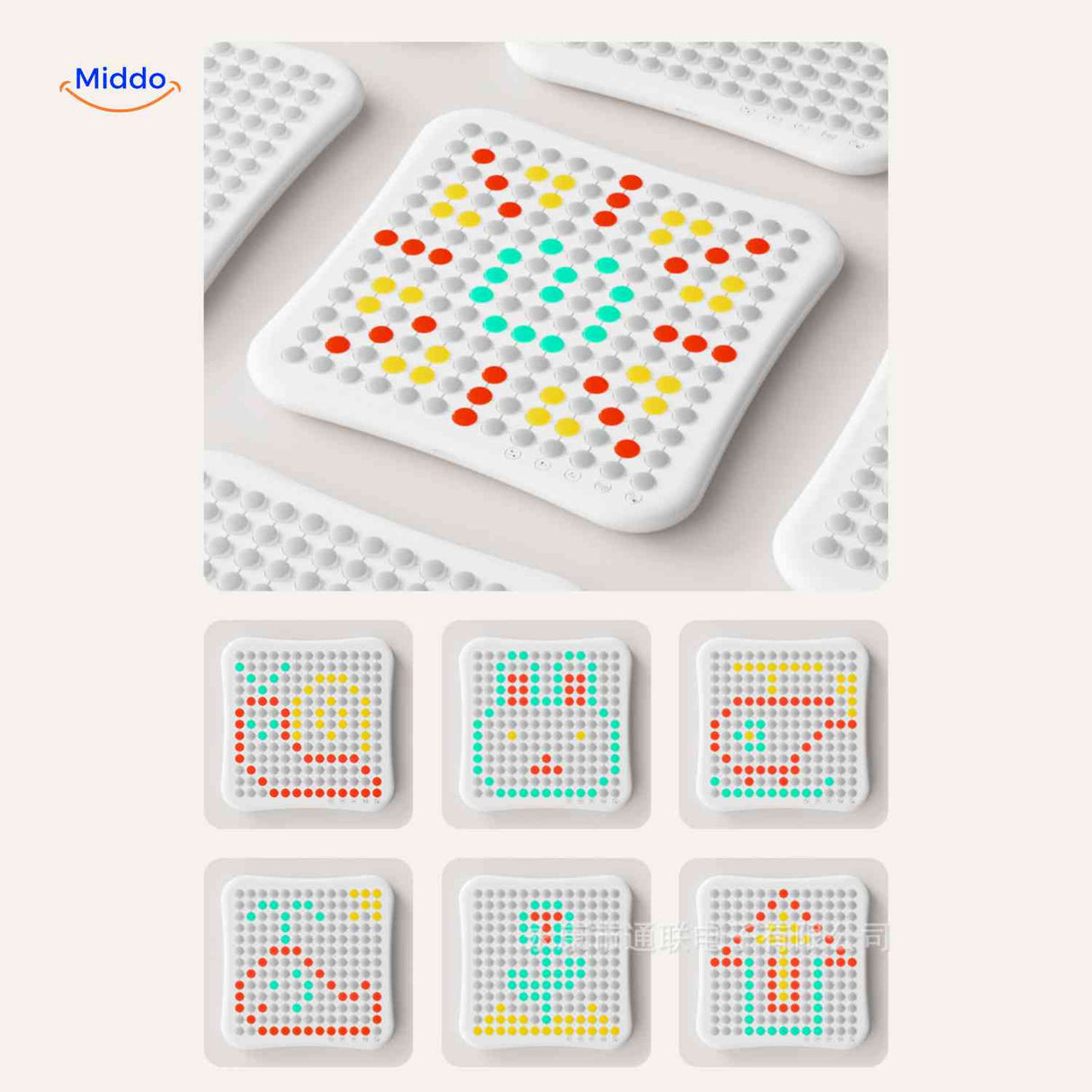 console gobango affichant des motifs led multicolores créatifs sur son écran matrix