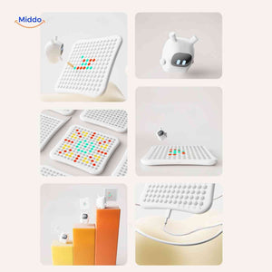 gobango console ia interactive avec patterns led colorés et robot sur écran matrix portable