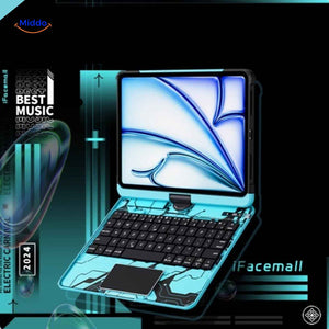 coque iPad clavier bluetooth design électronique bleu, style tech moderne