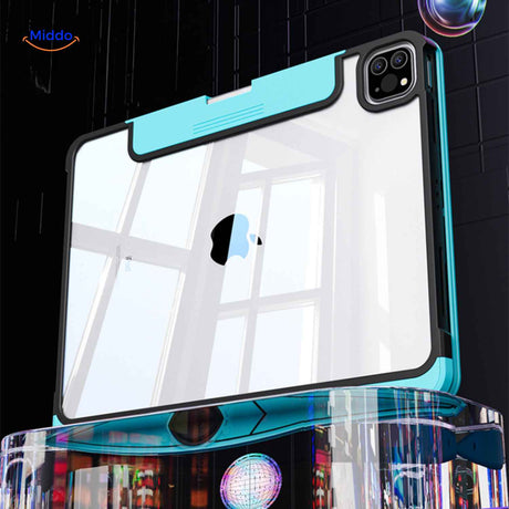 coque iPad transparente avec protection caméra intégrée, dos cristal gros plan