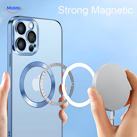 coque iphone avec anneau magnétique compatible recharge magsafe sans fil
