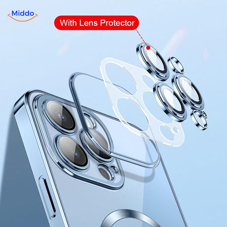 gros plan sur la protection caméra d'une coque iphone bleue