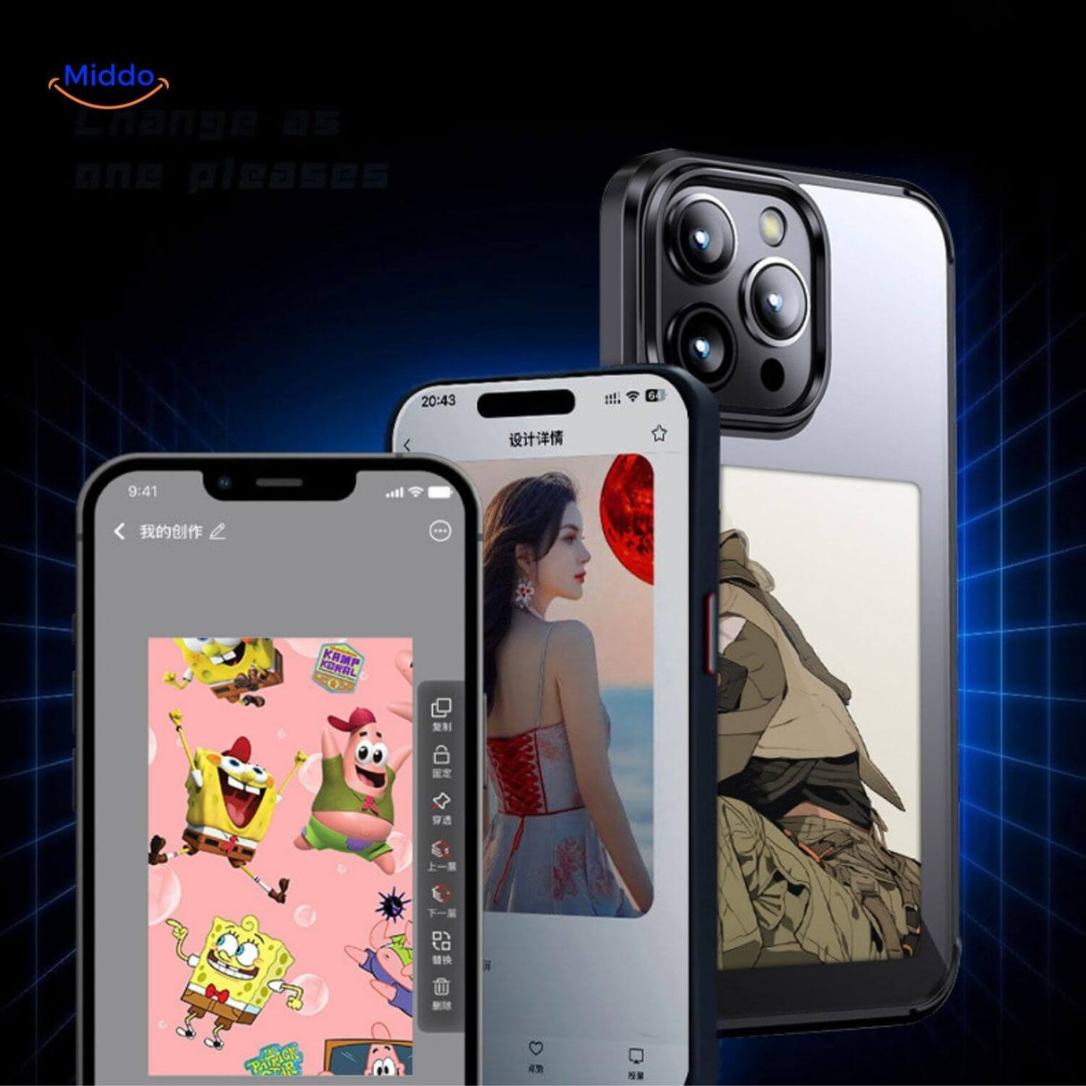coque iphone e-ink nfc noire affichant une photo d'une femme avec son chien