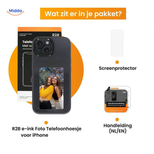 coque iphone e-ink nfc noire affichant un portrait en style artistique personnalisé
