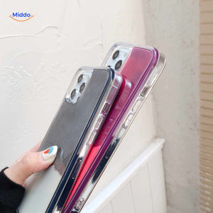 coque téléphone sable liquide côté avec boutons colorés et bordure transparente