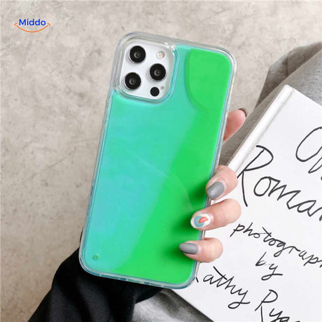 coque téléphone sable liquide dégradé vert-bleu sur fond transparent