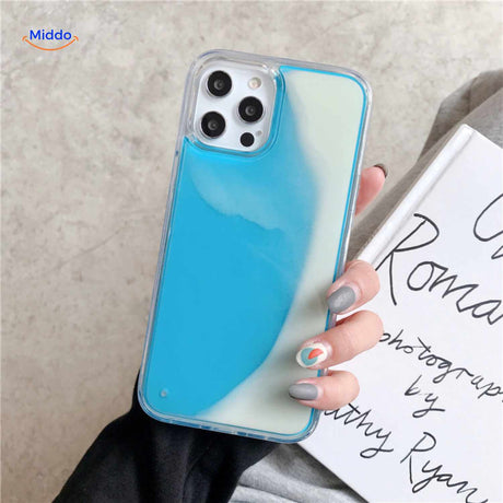 coque téléphone sable liquide avec design fluide bleu et blanc