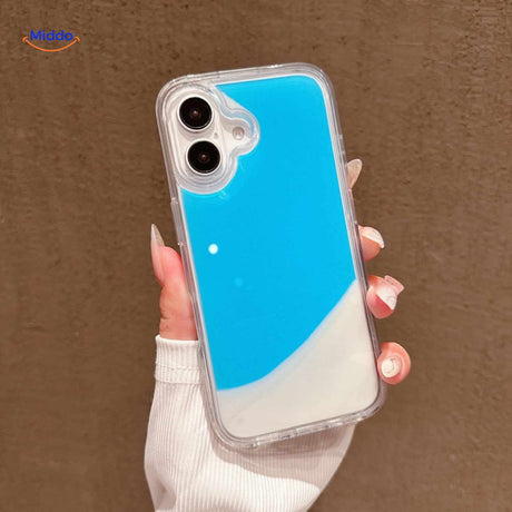 coque téléphone sable liquide bleu ciel et blanc avec look fluide