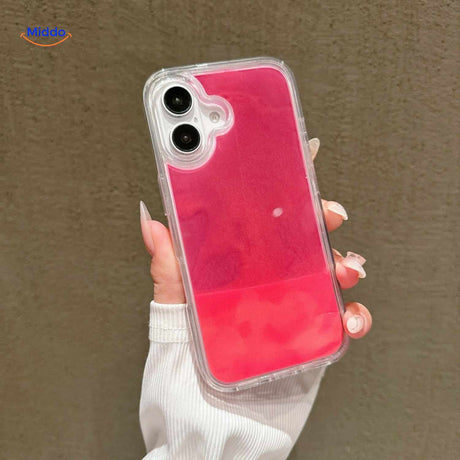 coque téléphone sable liquide rose avec effet pailleté et fluide