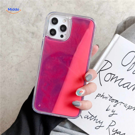 coque téléphone sable liquide rose foncé avec dégradé transparent