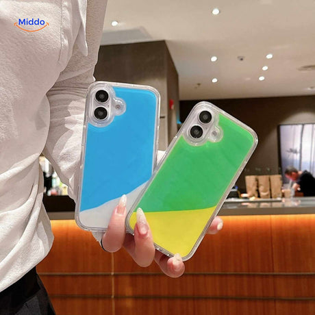 coques téléphone sable liquide en style dégradé bleu, vert et jaune