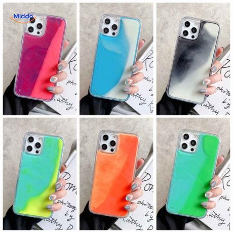 aperçu de six coloris de coques téléphone sable liquide aux designs fluides