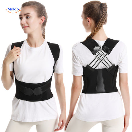 correcteur de posture dorsal vu de face et de dos, design ajustable