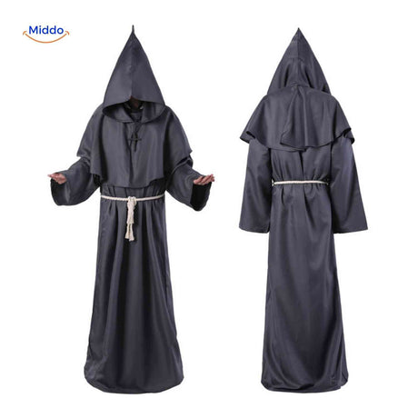déguisement de prêtre médiéval, robe longue à capuche idéale pour halloween et carnaval