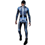 homme en costume squelette 3d avec maquillage de crâne peint sur le visage pour halloween