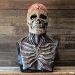 costume halloween squelette réaliste avec crâne et cerveau apparents, effet terrifiant