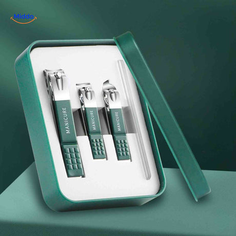 coupe-ongles anti-éclaboussures avec poignées vertes présenté dans son coffret cadeau