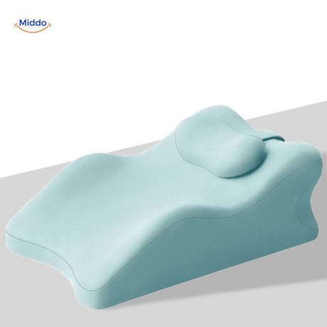 coussin bleu avec appui-tête pour soutien postural et confort quotidien