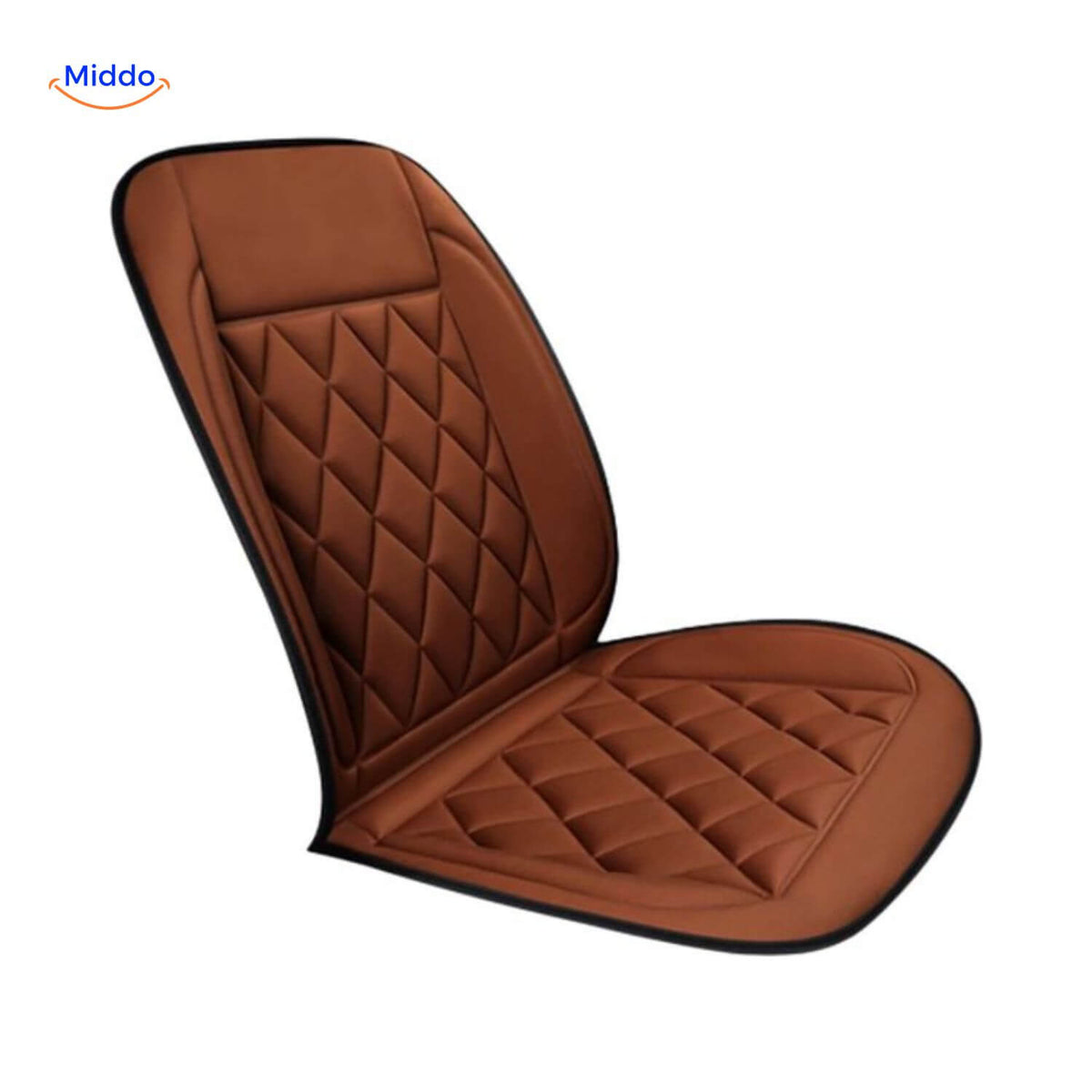 coussin chauffant siège auto avec surpiqûres losange en coloris noir, blanc et brun