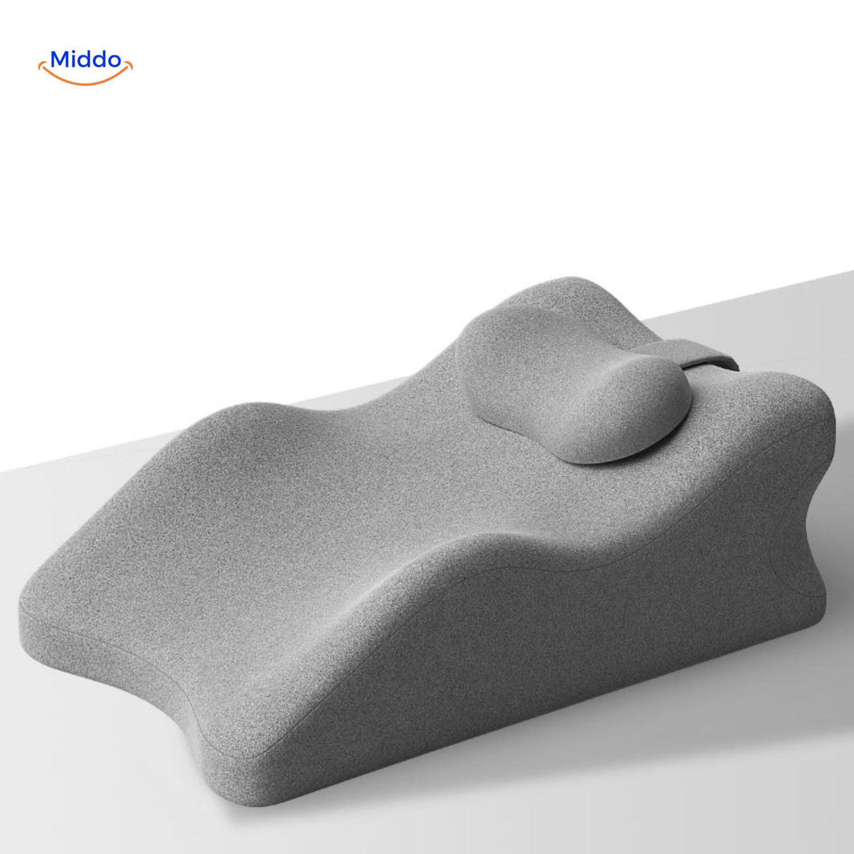 coussin gris avec appui-tête pour maintien de la nuque et détente profonde