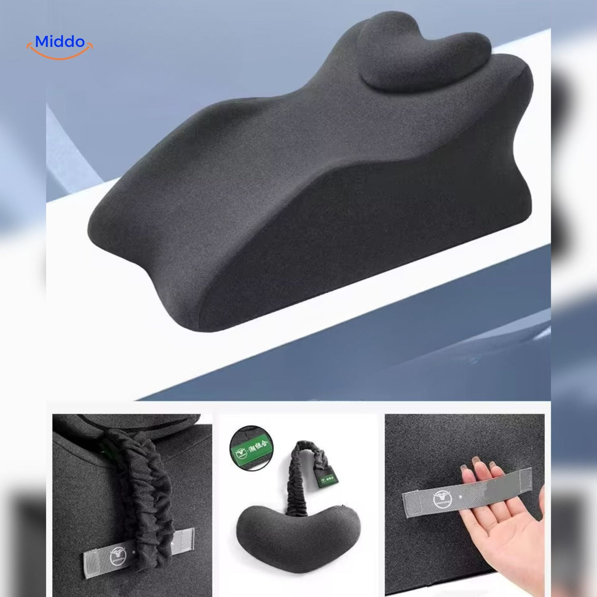 coussin noir avec sangle réglable pour un maintien personnalisé et sécurisé