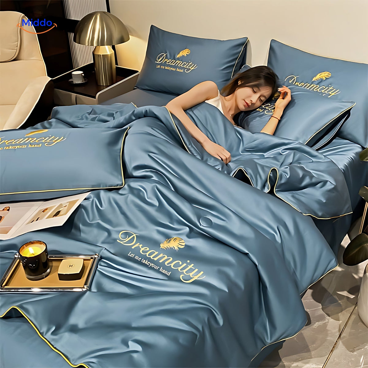 couverture rafraîchissante qualité hôtelière en coloris bleu, douce et légère pour un sommeil frais
