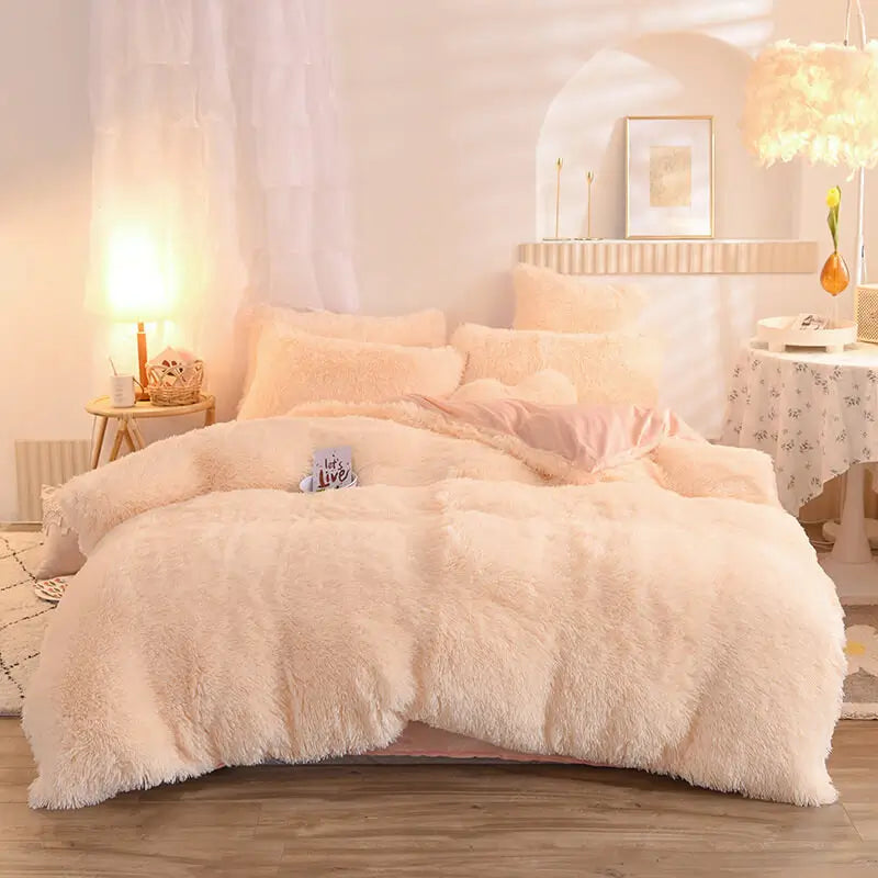 Parure de lit Teddy Fluffy en polaire, Blanc crème