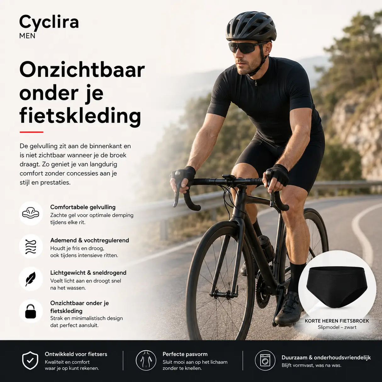 Cuissard cycliste homme Cyclira Men avec rembourrage 3D, nettoyage de vélo, vue 5