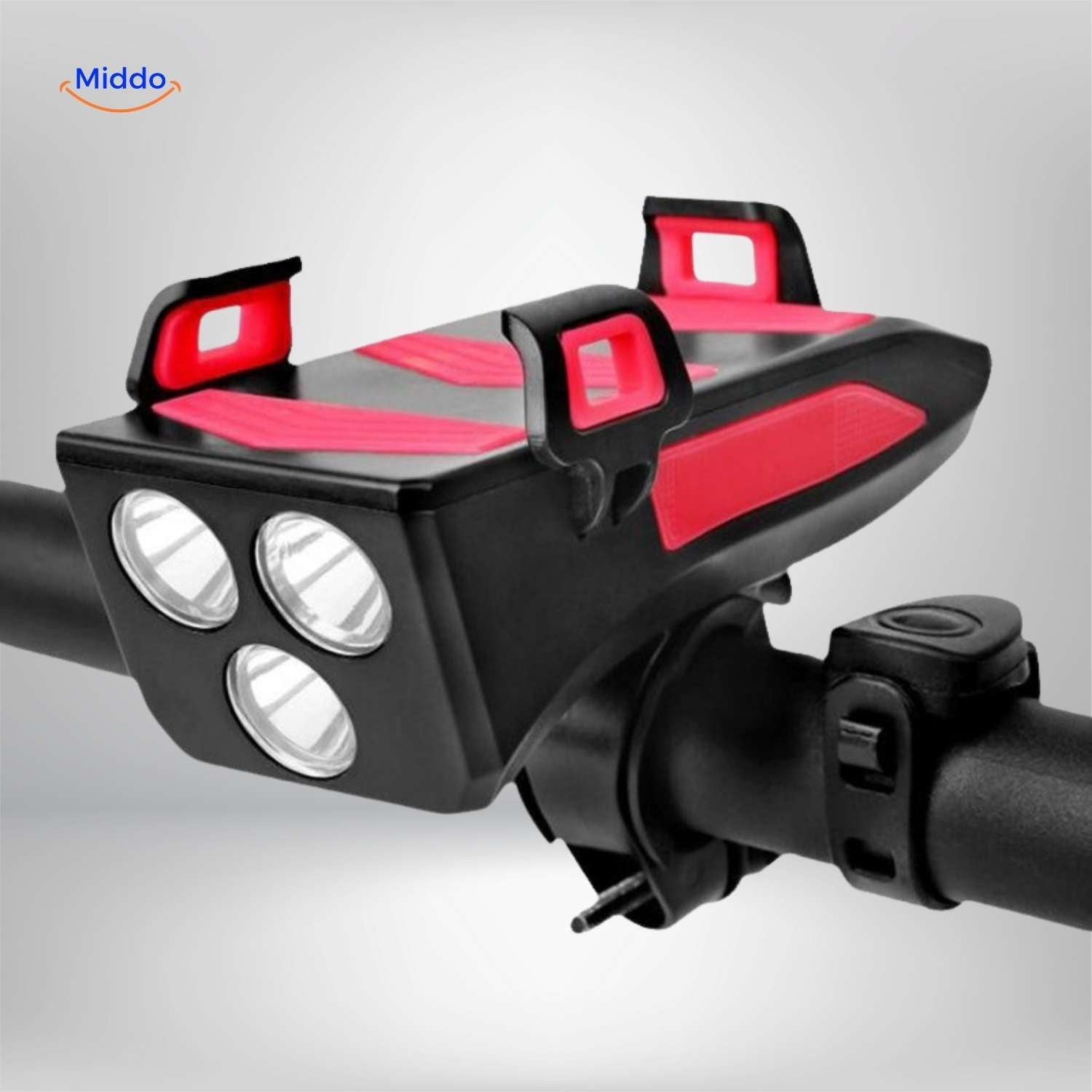 cyclomax fietsgadget telefoonhouder powerbank licht claxon tweeledlamp blauw www.middo.nl