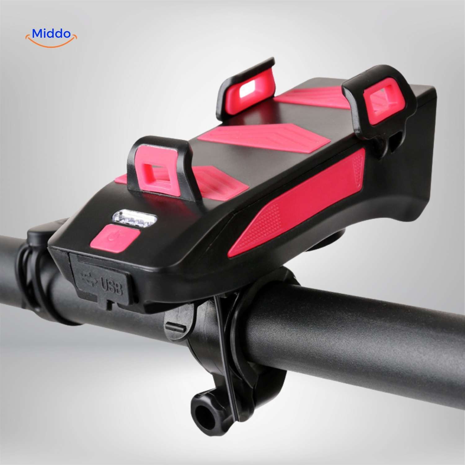 cyclomax fietsgadget telefoonhouder powerbank licht claxon usb oplaadbaar www.middo.nl
