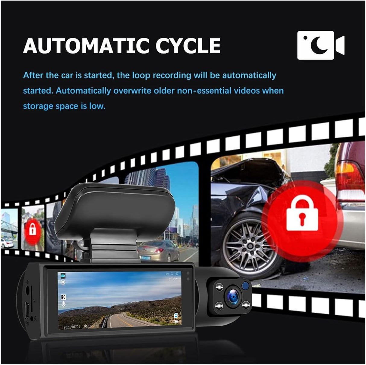 dashcam pro cycle d'enregistrement automatique en boucle infinie sans intervention de l'utilisateur