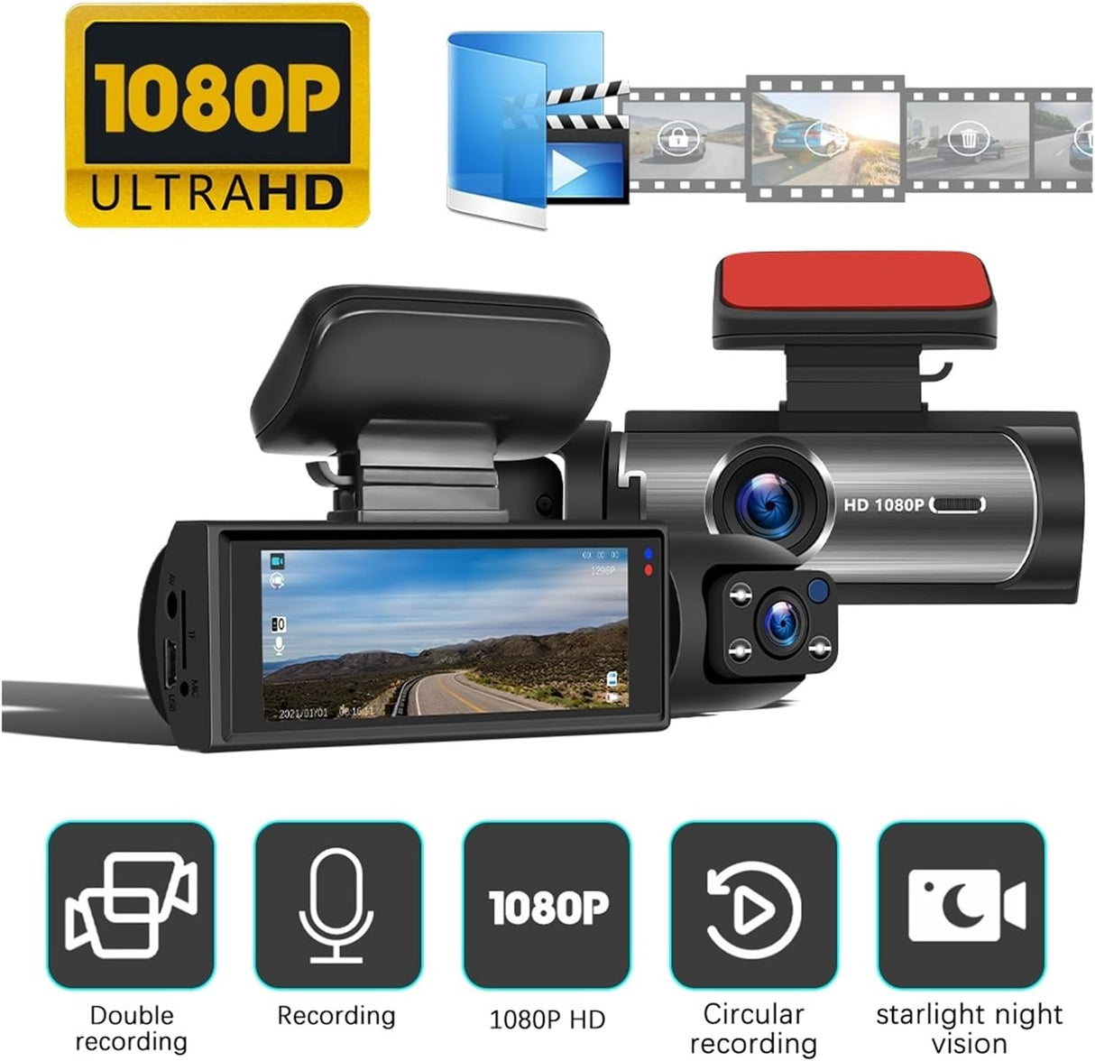 dashcam pro double lentille 1080p avec images cristallines pour une sécurité optimale en voiture