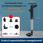 accessoires et pièces incluses dans le kit du déboucheur à pression d'air turbo 2.0