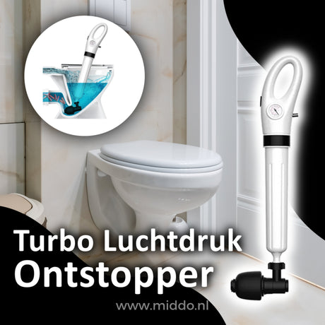 turbo déboucheur à pression d'air en cours d'utilisation sur une toilette bouchée