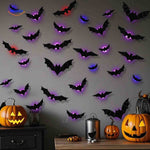 décoration murale halloween avec chauves-souris 3d et lumière led, stickers effrayants pour soirée