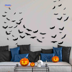 décoration murale halloween chauves-souris 3d led, stickers lumineux pour pièce à thème