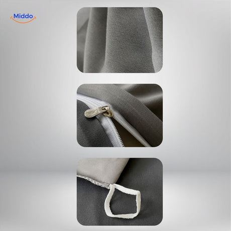 gros plan sur la fermeture éclair et le système de fixation du tissu coton gris
