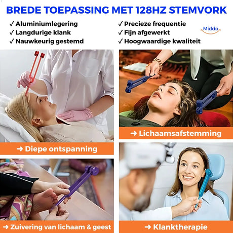 application du diapason 128 Hz sur le corps pour une thérapie par les fréquences