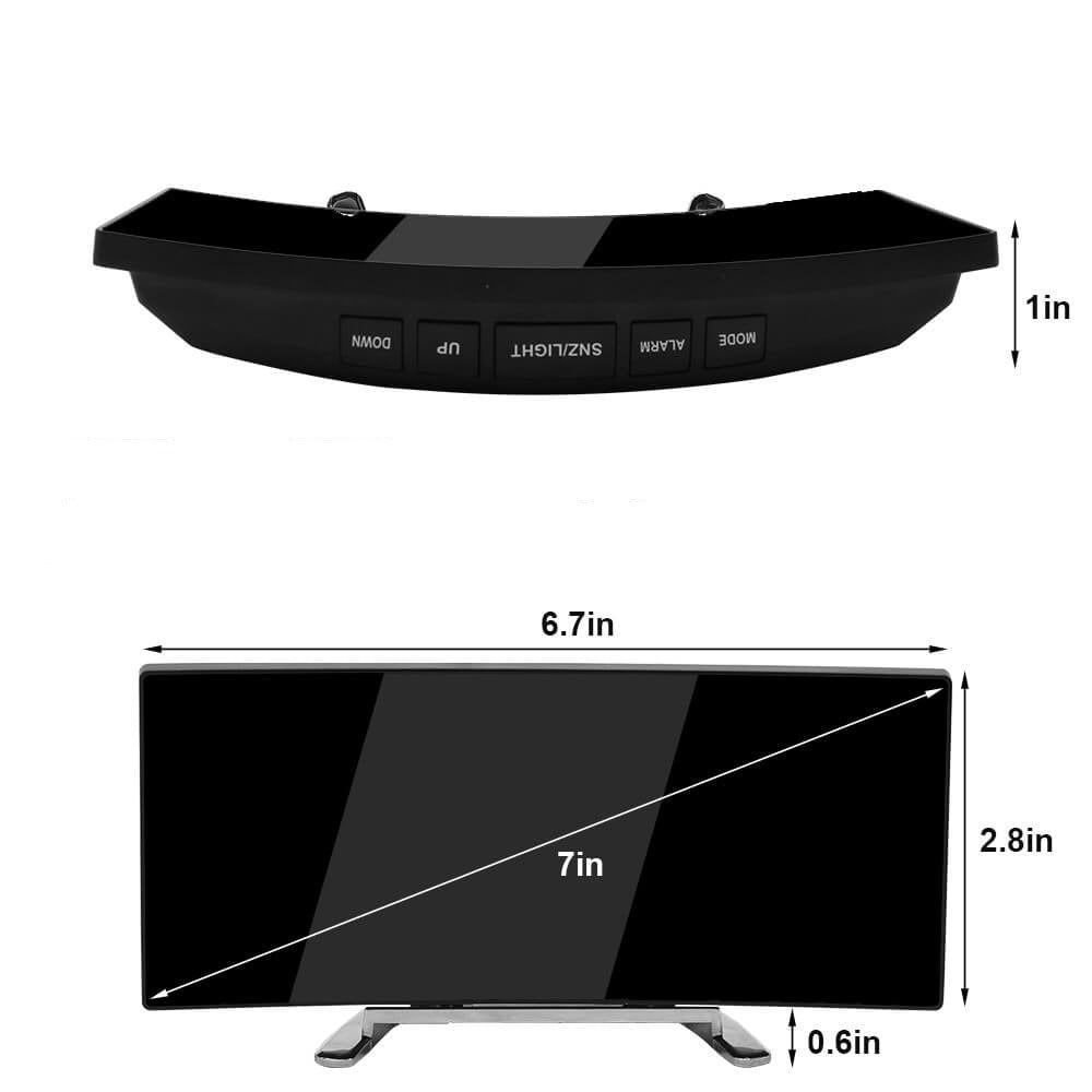 Afmetingen van de digitale wekker met LED-display.